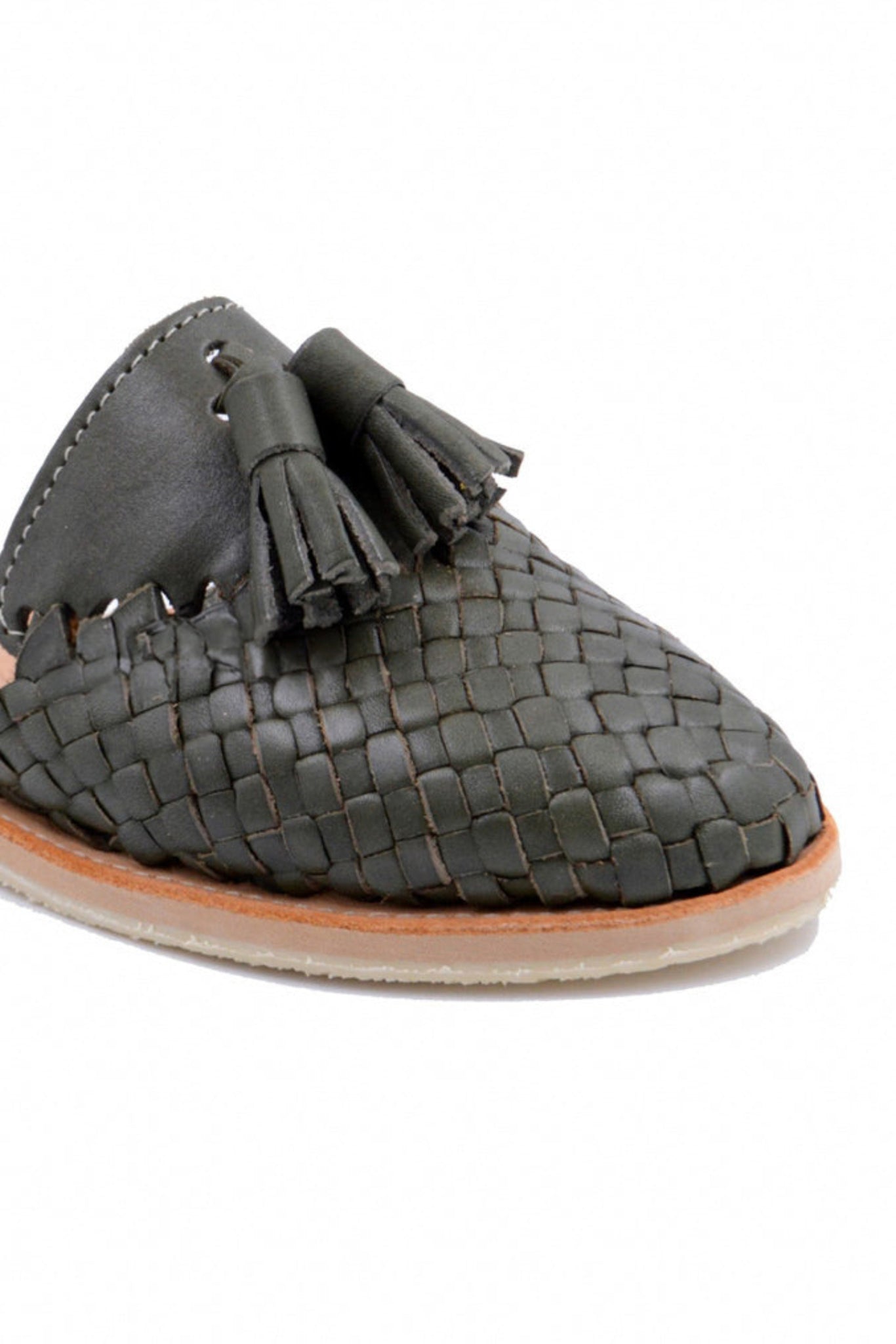Women's Matte Black Tassel Slide Huarache Sandals