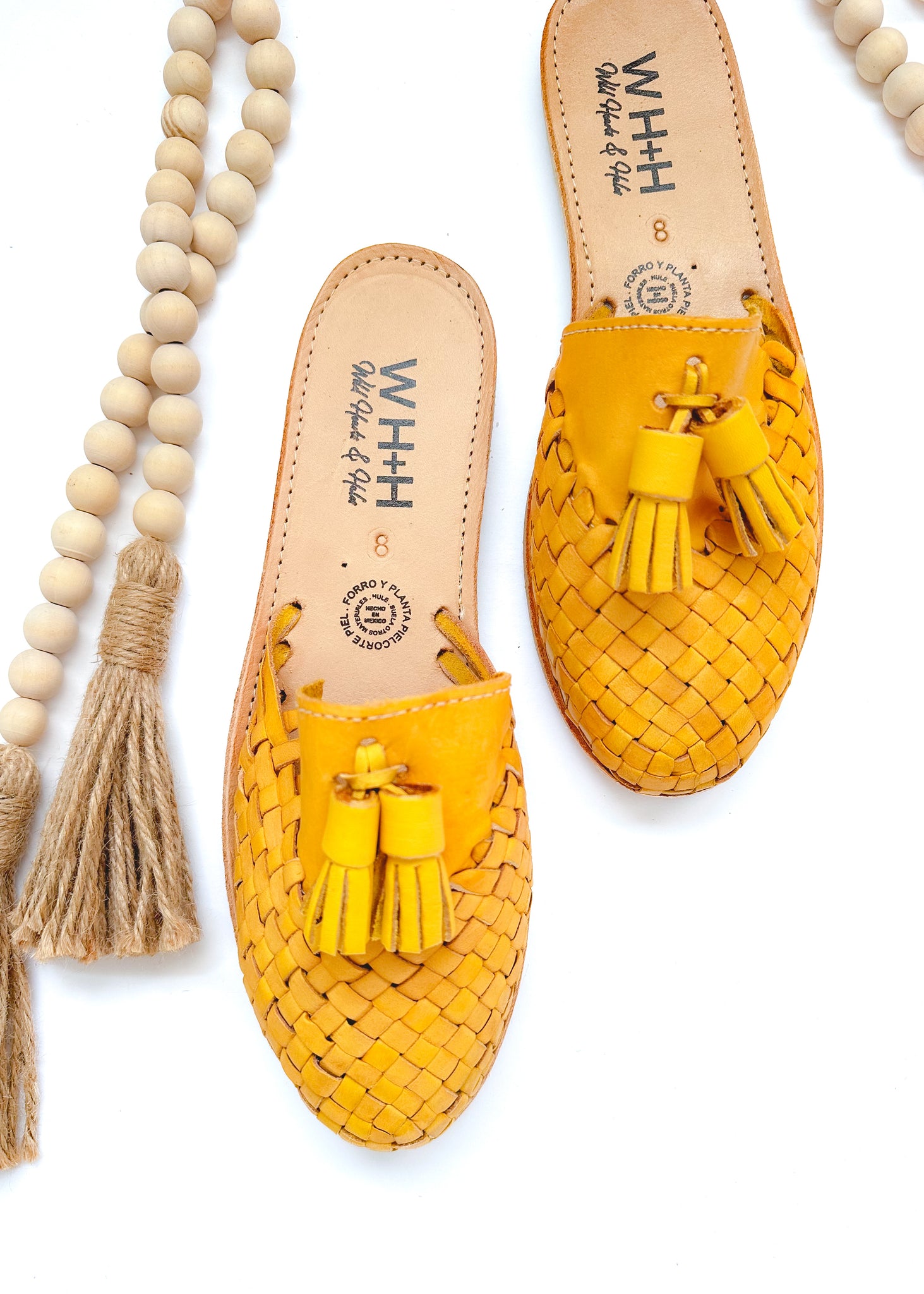 Women's Mustard Tassel Slide Huarache Sandals my
