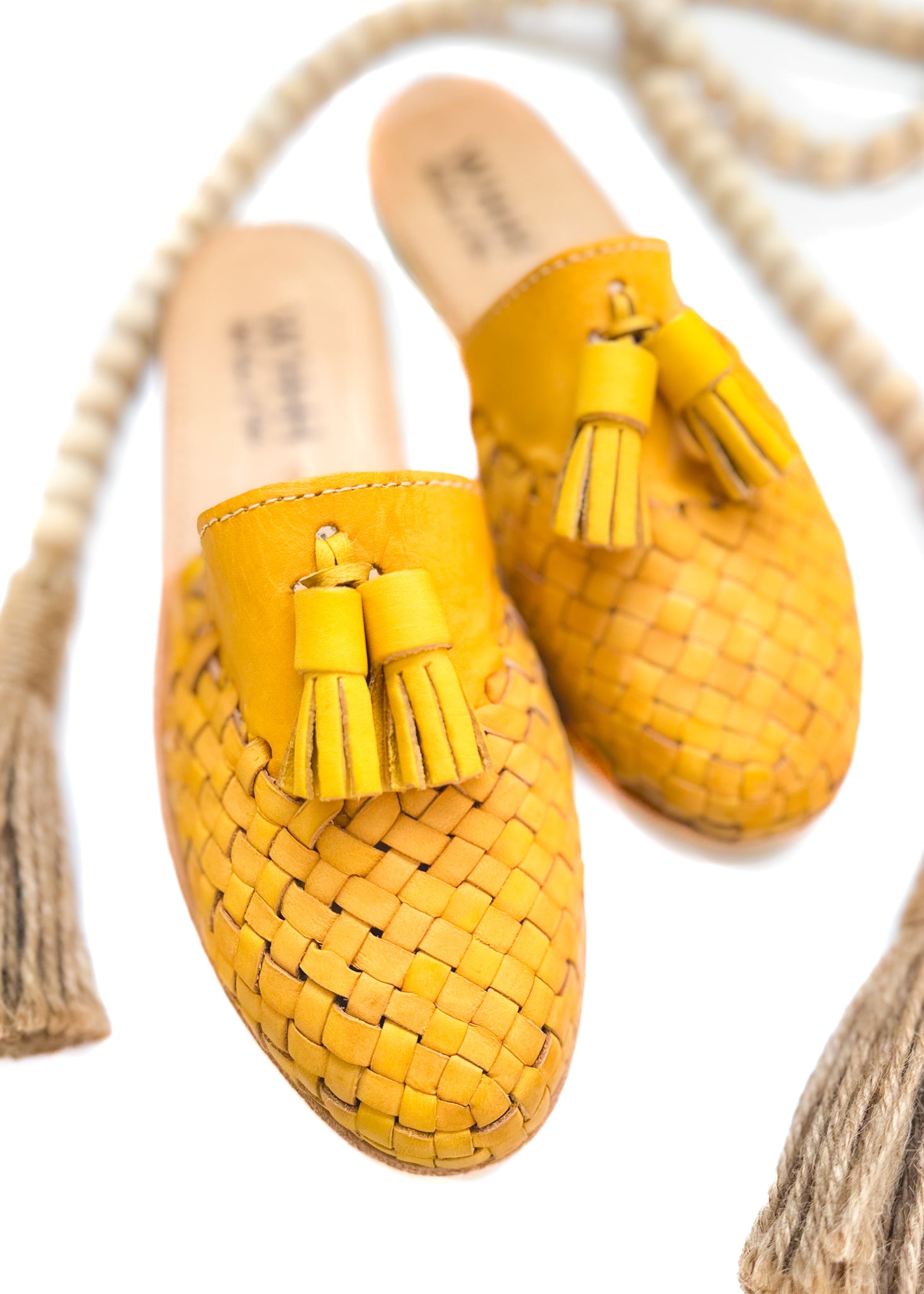 Women's Mustard Tassel Slide Huarache Sandals my