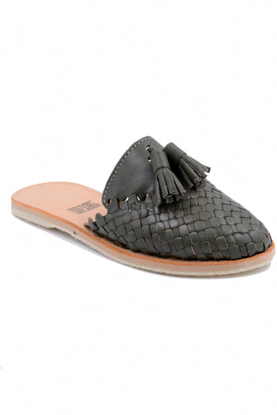 Women's Matte Black Tassel Slide Huarache Sandals