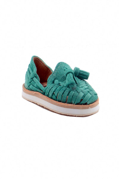 Kid's Suede Teal Platform Huarache Sandals with Tassels
